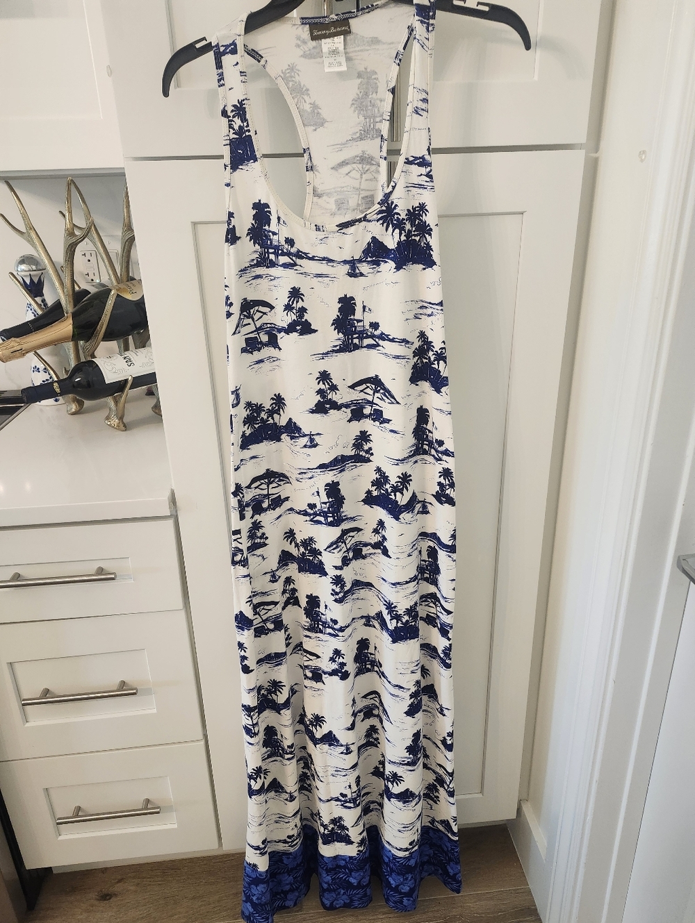 Tommy Bahama Tropical Print Maxi Dress White and Navy. Sz S/P